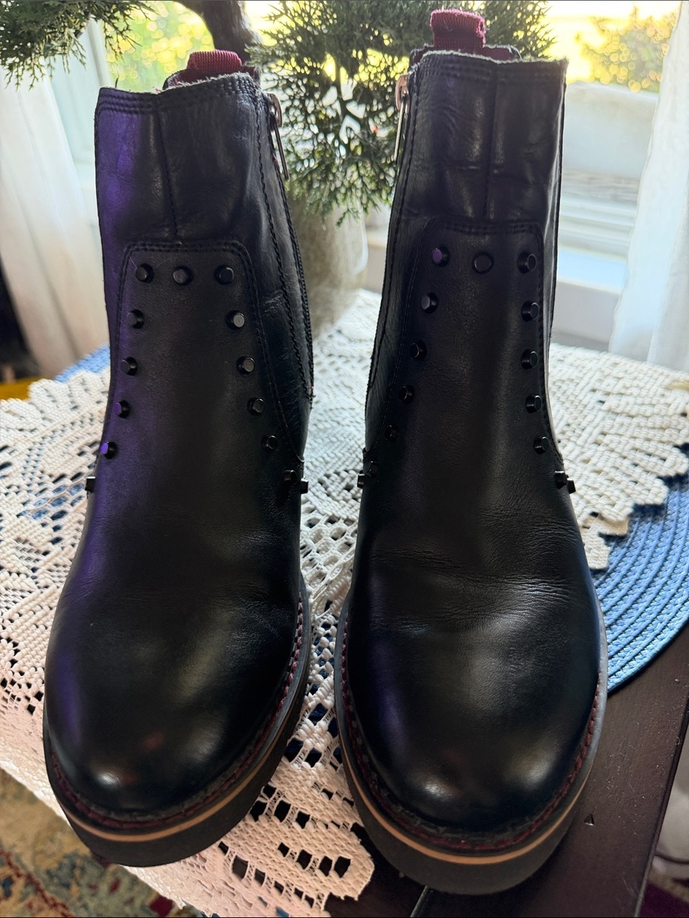 PIKOLINOS Black Leather Stud-Accent Ankle Boots